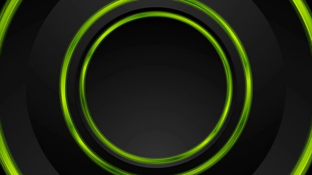 Black abstract minimal circular motion background with green glossy rings. Seamless looping. Video animation Ultra HD 4K 3840x2160