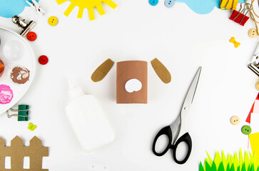 Crafts with children from toilet sleeves. Instruction step by step making farm animals dog. Step 3.