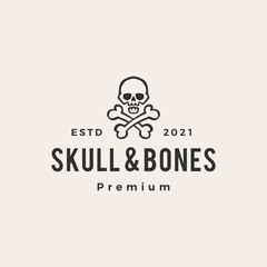 skull and bones hipster vintage logo vector icon illustration