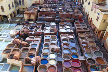 Fez, Morocco - October 22th 2018. The town of Fez in the Kingdom of Morocco had three tanneries and...