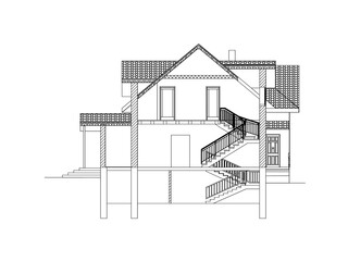 Architectural background. Cross-section suburban house. Vector blueprint.