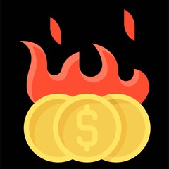 Burning Coins icon, Bankruptcy related vector