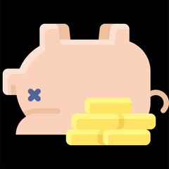 Piggy bank with coins icon, Bankruptcy related vector