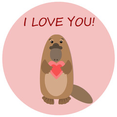 Valentine card with a cute platypus and a heart