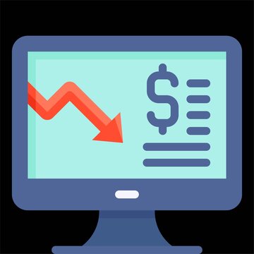 Monitor with decrease arrow icon, Bankruptcy related vector