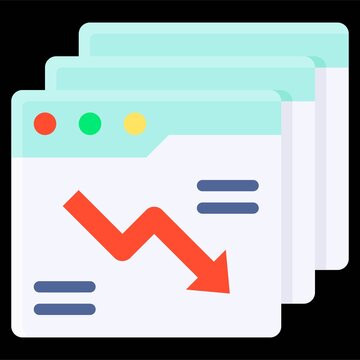 Apps windows with decrease arrow icon, Bankruptcy related vector