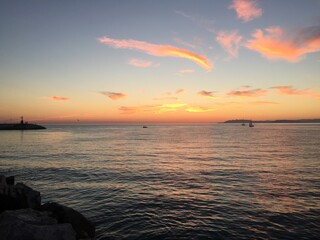 Nightview of tuscany coastline from Viareggio's port at night,