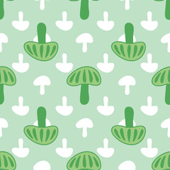 Green mushrooms seamless pattern with mushroom silhouettes