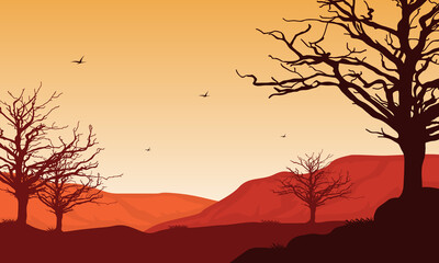Warm afternoon with nice nature scenery. Vector illustration