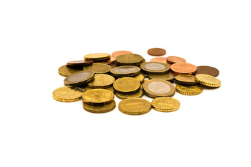 Euro coins on a pile with a blank background