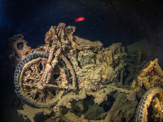 Motorcycle wreckage in a shipwreck (Thistlegorm, Red Sea, Sharm El Sheikh, Egypt)