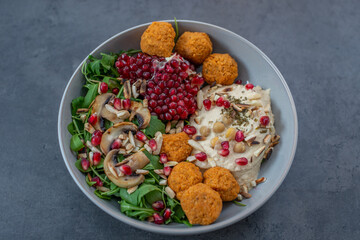healthy home made avocado hummus salad bowl
