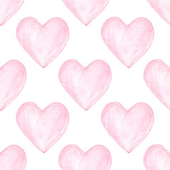 Watercolor hearts seamless pattern. Hand drawn painted texture. Valentines wallpaper background.