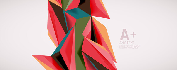 Vector triangle geometric backgrounds. Low poly 3d shape on light backdrop. Vector illustration for covers, banners, flyers and posters and other designs