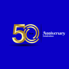 50 Anniversary celebration design on luxury royal blue background. Vector festive illustration. Birthday or wedding party event decoration.