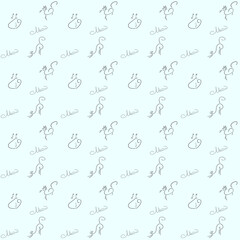 Pattern of cats line art on a colored background. Print for clothes and bags, textile pattern, holiday wrapping paper, web background.