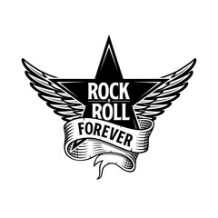 Rock and Roll forever star, ribbon and wings