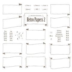 レトロな紙の手描きイラストセット B　線画