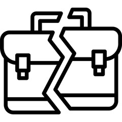 Broken Briefcase icon, Bankruptcy related vector