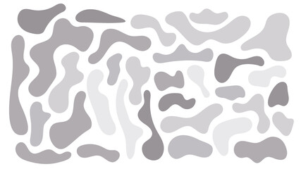 Grey irregular blob, set of abstract organic shapes. Abstract irregular random blobs. Simple liquid amorphous splodge. Trendy minimal designs for presentations, banners, posters and flyers. - obrazy, fototapety, plakaty