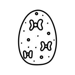 One easter egg with black bows and dots ornament on white background. Simple Spring holiday symbols