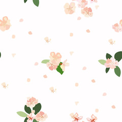 Seamless pattern with pink apple tree flowers