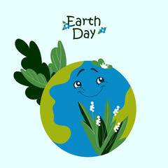 Cute Earth Planet flat vector illustration for banner, poster and postcard.