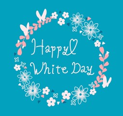 ナチュラルな花のリースとホワイトデーのイラスト