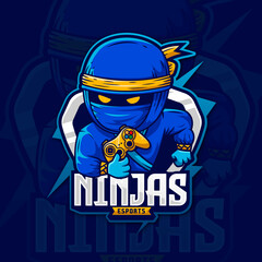 Blue ninja storm mascot logo gaming design assassin character, esport logo template