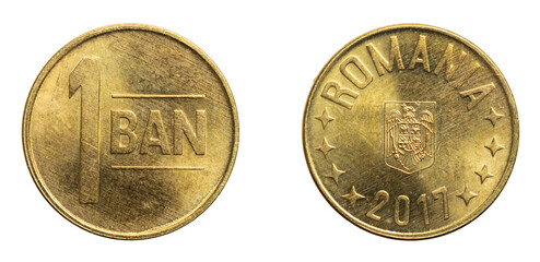 one romania ban coin isolated on white background