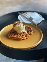Baked Waffle with ice-cream on top 