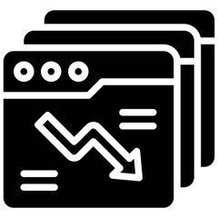 Apps windows with decrease arrow icon, Bankruptcy related vector