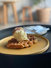 Baked Waffle with ice-cream on top 