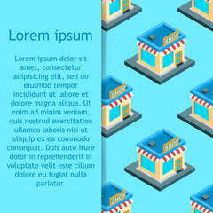 City isometric seamless pattern of the house, repetitive background.