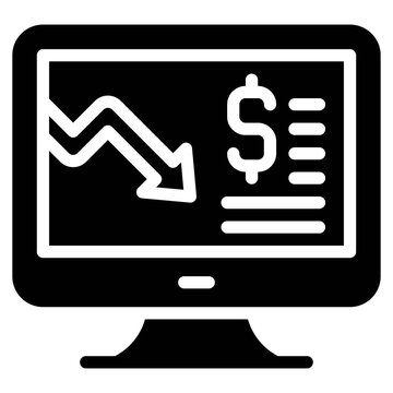 Monitor with decrease arrow icon, Bankruptcy related vector
