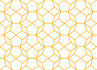 Basic repeating line pattern of decadons forming round 3d effect shapes in gold color on a white background, geometric vector illustration