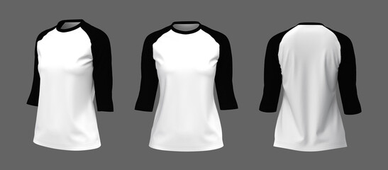 Half-sleeves raglan t-shirt mockup, 3d illustration, 3d rendering