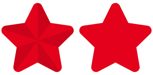 Set of flat red rounded star icons isolated on white background. Vector illustration.