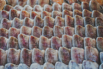 Salted fish is a dry food in Thai market , process in vintage style