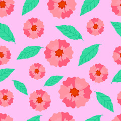 Pink flowers  pattern. Trendy hand-drawn vector floral pattern design. Seamless texture for web, textile and stationery. Modern vibrant abstract florals and leaves.