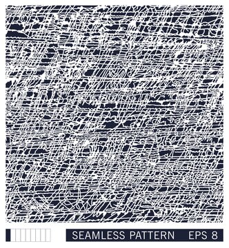 Seamless pattern from wery scratched and aged surface. Stylized age-worn material. Vector monochrome template.
