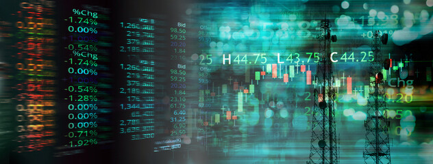 index of stock market with electric tower energy industry business concept banner background.
