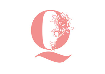 Monogram letters Q. Floral alphabet . Monogram initials perfectly for wedding invitations, greeting card, logo, poster and other design.