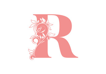 Monogram letters R. Floral alphabet . Monogram initials perfectly for wedding invitations, greeting card, logo, poster and other design.