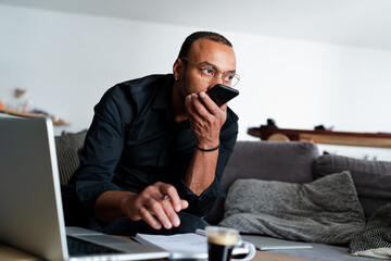 40 years old entrepreneur managing his business from home during virus pandemic