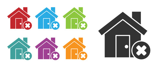 Black House with wrong mark icon isolated on white background. Home and close, delete, remove symbol. Set icons colorful. Vector Illustration.