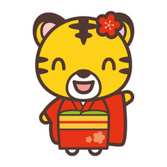Kimono tiger character vector illustration 着物を着ているトラのキャラクター