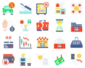 Obraz premium Bankruptcy related vector icon set 4, flat style