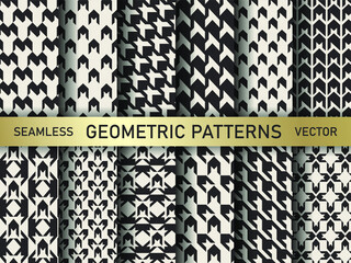 Set of seamless vector repeat hounds tooth patterns. Collection of geometric backgrounds for fabric, textile, wrapping, cover, web etc. 10 eps design.