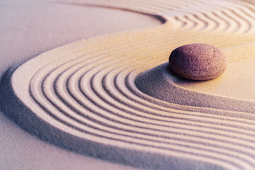 Fototapeta na wymiar Meditation zen garden with stones on sand